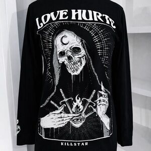 Killstar “Love Hurts” Black and White Graphic Tee, Long Sleeve, Size M